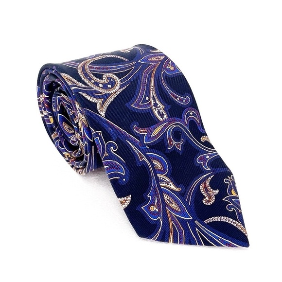 Dolcepunta Men’s 100% Silk Necktie Paisley Navy Yellow Red Made in Italy Tie EUC - Picture 9 of 9